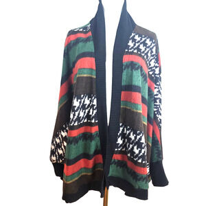 Ces Femme Striped Open Front Cardigan Made in USA Lagenlook Western Wm's Lg